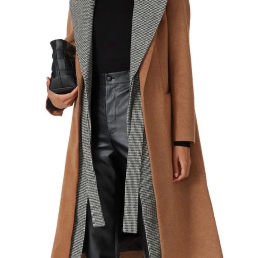 Badgley Mischka Camel Houndstooth Trench Coat
